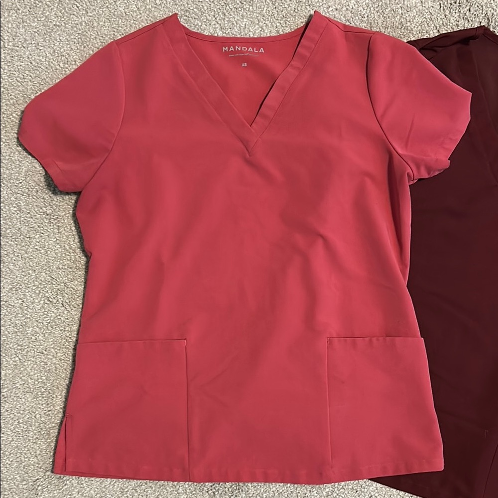 Carhartt and Mandala Women's Scrub Tops - Red and Pink - Picture 3 of 4